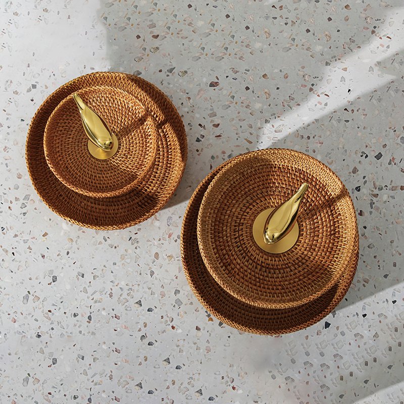 Retro Handmade Rattan Snack Double-layer Fruit Basket