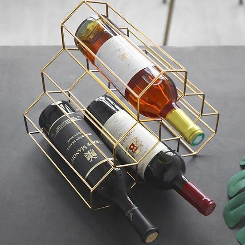 Creative Geometric Wine Rack Metal Simple Househol...