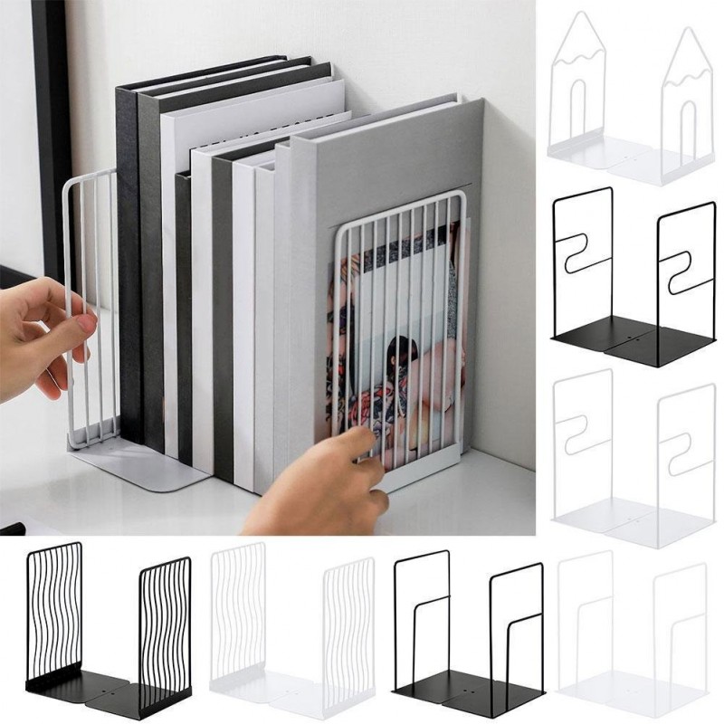 1Pair Iron Bookends Portable Book Display Stand Ra...