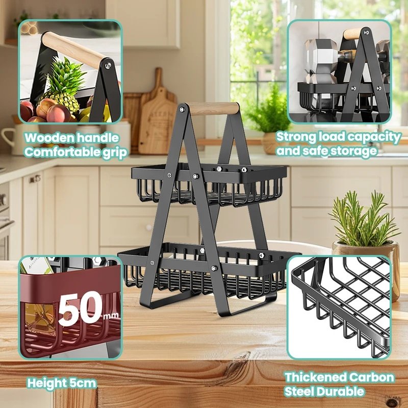 2-Tier Fruit Basket ,Fruit Bowl Holder Bread Basket Vegetable Rack, Detachable Fruit Holder for Fruit, Vegetables, Snacks