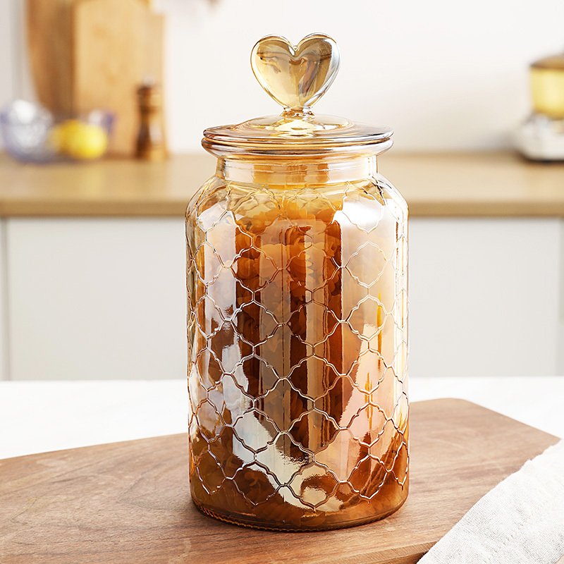 Stained Glass Sealed Jar Love Glass Bottle Household Transparent With Lid Kitchen Food Storage Jar Kimchi Jar