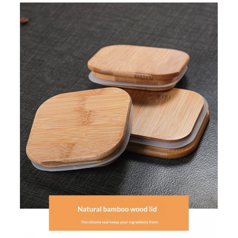 Square Glass Home Coffee Beans With Wooden Spoon Kitchen Glass Storage Jar