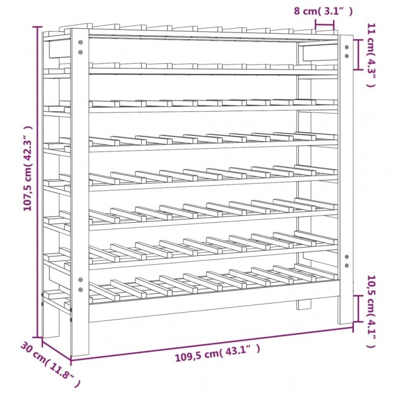 Wine Rack 109.5x30x107.5 cm Solid Pine Wood   Wine Rack