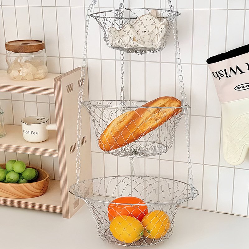 Three Layer Iron Folding Fruit Hanging Basket