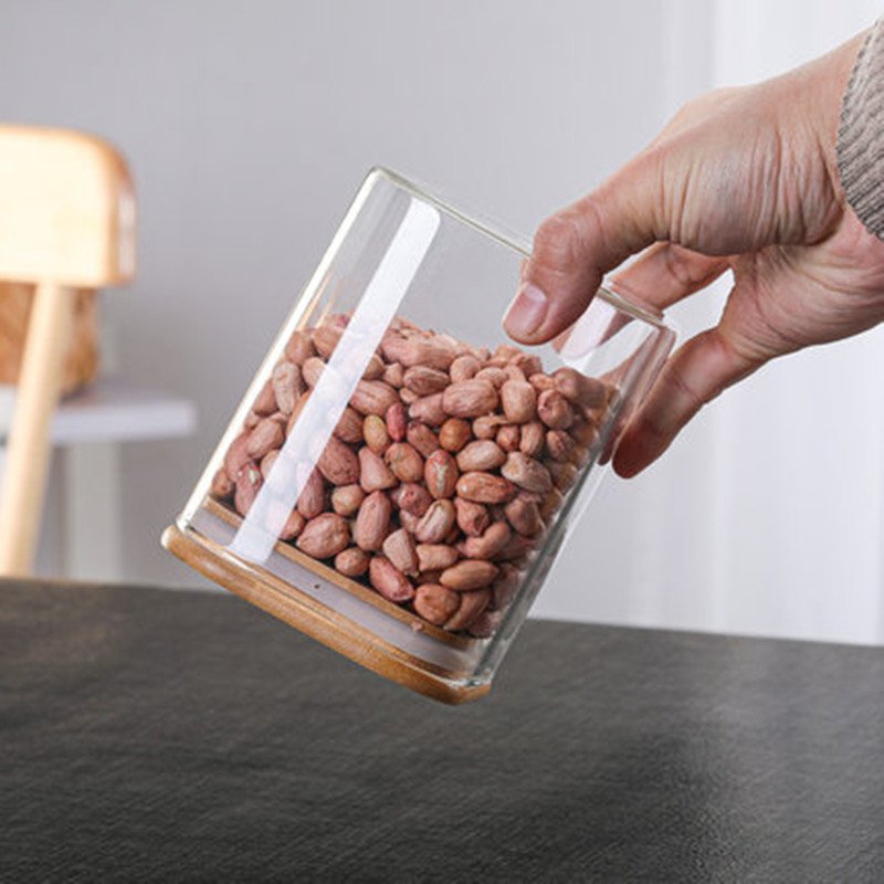 Square Glass Home Coffee Beans With Wooden Spoon K...