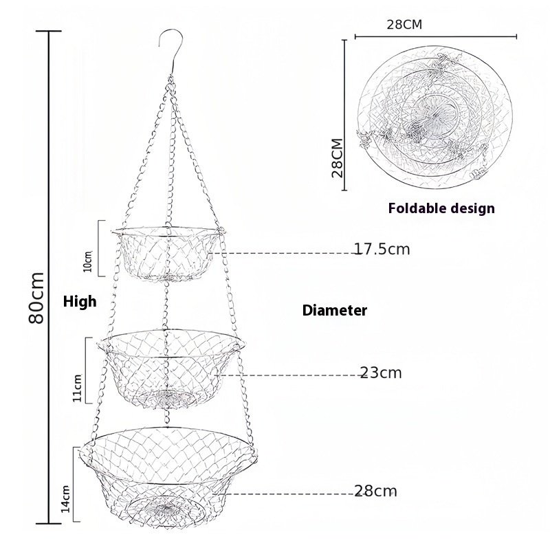 Three Layer Iron Folding Fruit Hanging Basket