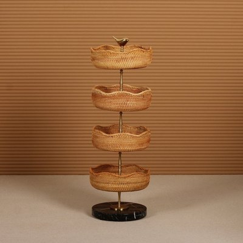 Retro Handmade Rattan Snack Double-layer Fruit Basket