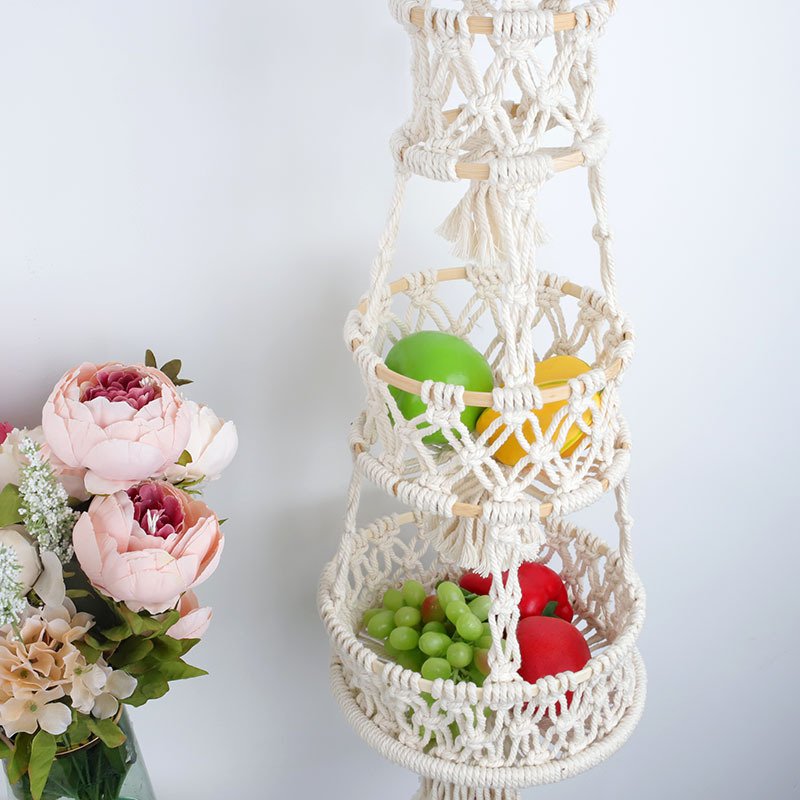 Three-layer Vegetable And Fruit Basket Cotton Rope Woven Storage Basket