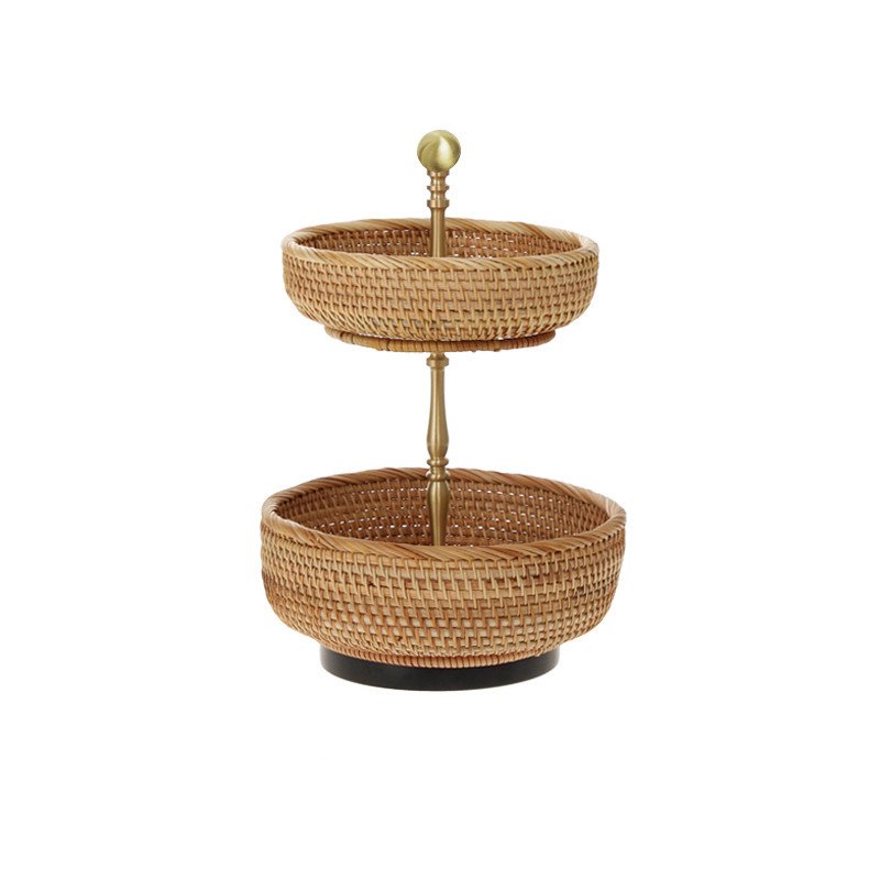 Retro Handmade Rattan Snack Double-layer Fruit Basket