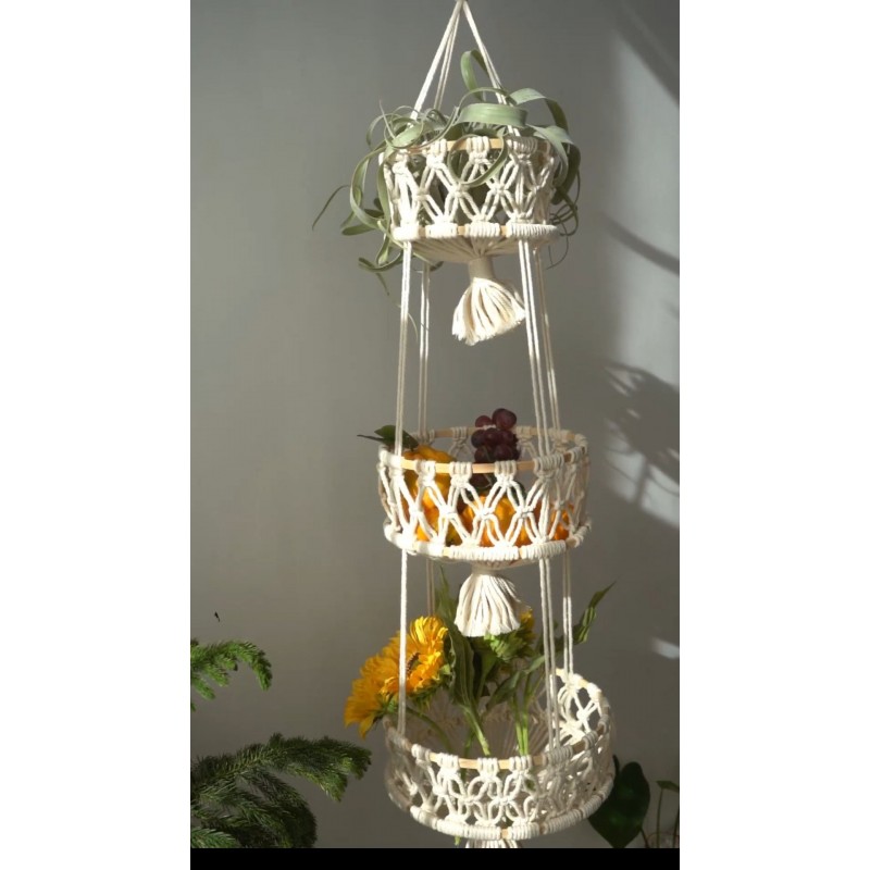 Three-layer Vegetable And Fruit Basket Cotton Rope Woven Storage Basket