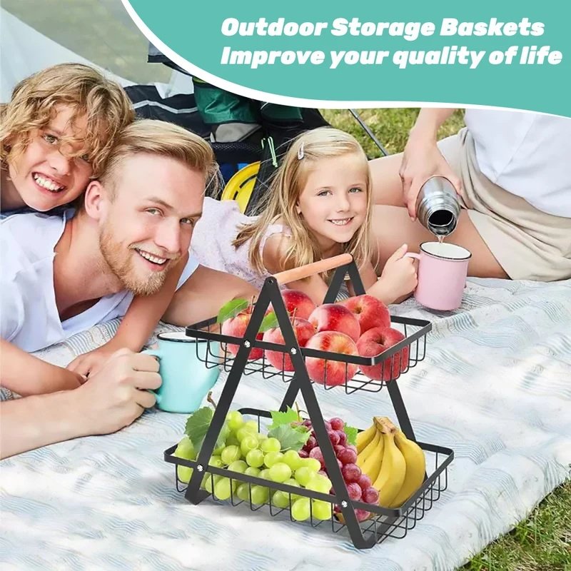 2-Tier Fruit Basket ,Fruit Bowl Holder Bread Basket Vegetable Rack, Detachable Fruit Holder for Fruit, Vegetables, Snacks
