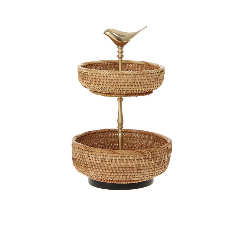 Retro Handmade Rattan Snack Double-layer Fruit Basket
