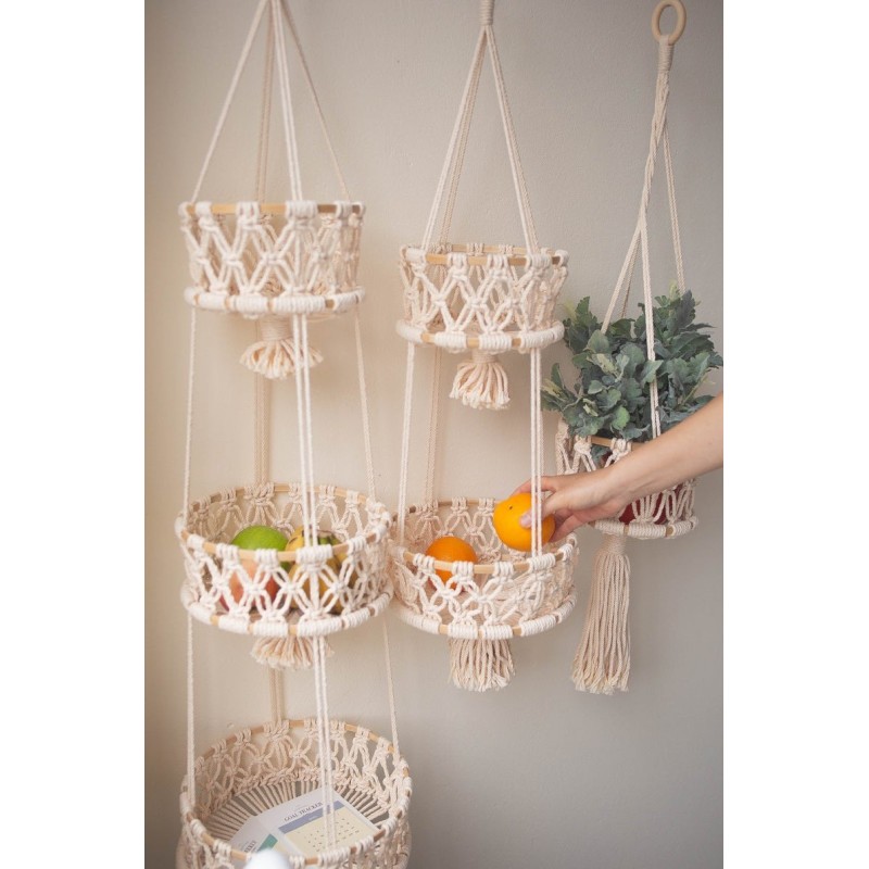 Three-layer Vegetable And Fruit Basket Cotton Rope...