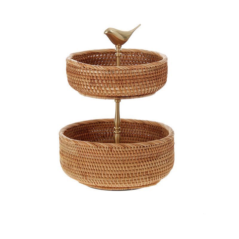 Retro Handmade Rattan Snack Double-layer Fruit Basket